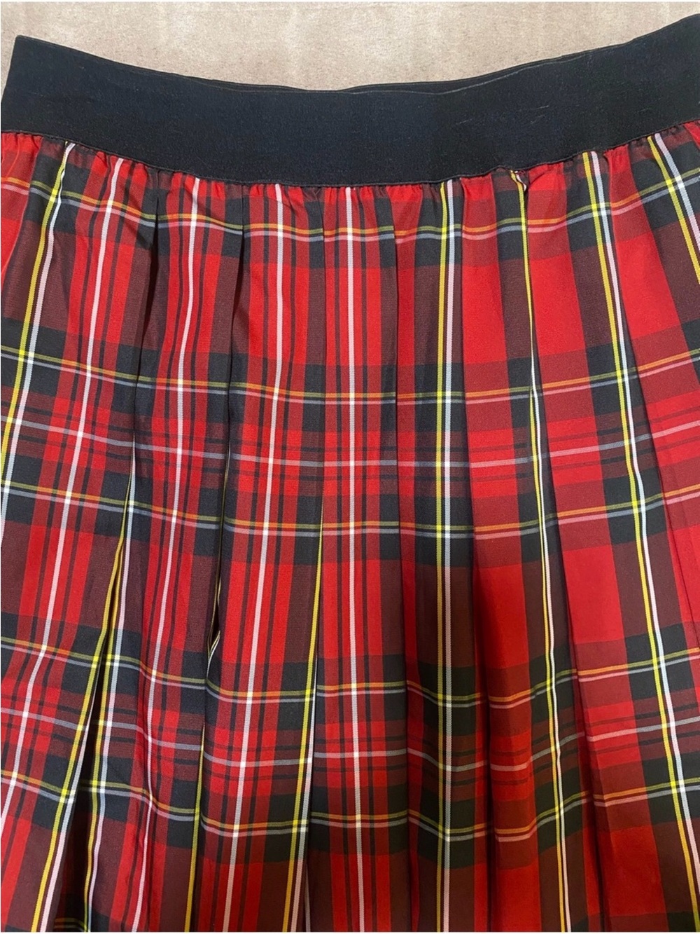 Joan Rivers Red Tartan Skirt with Black Waistband